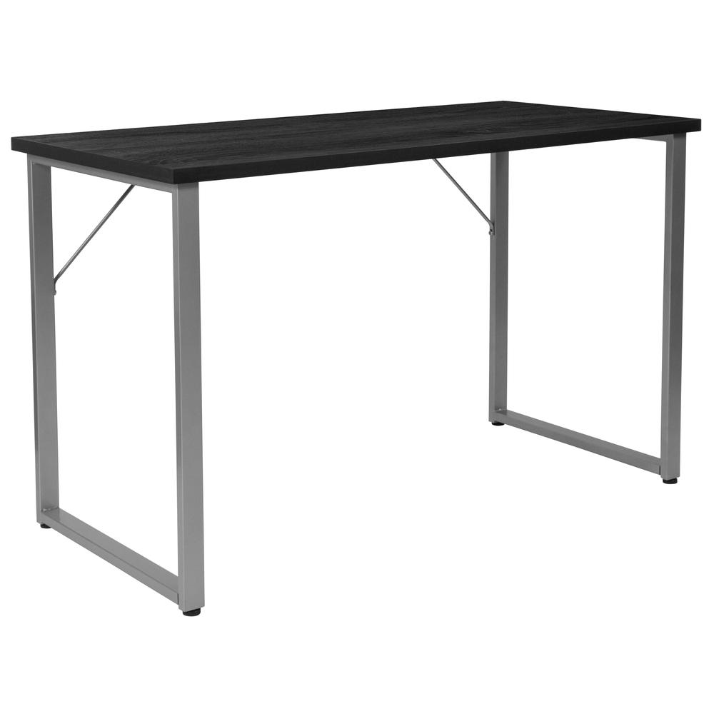 Black Finish Computer Desk with Silver Metal Frame. Picture 1