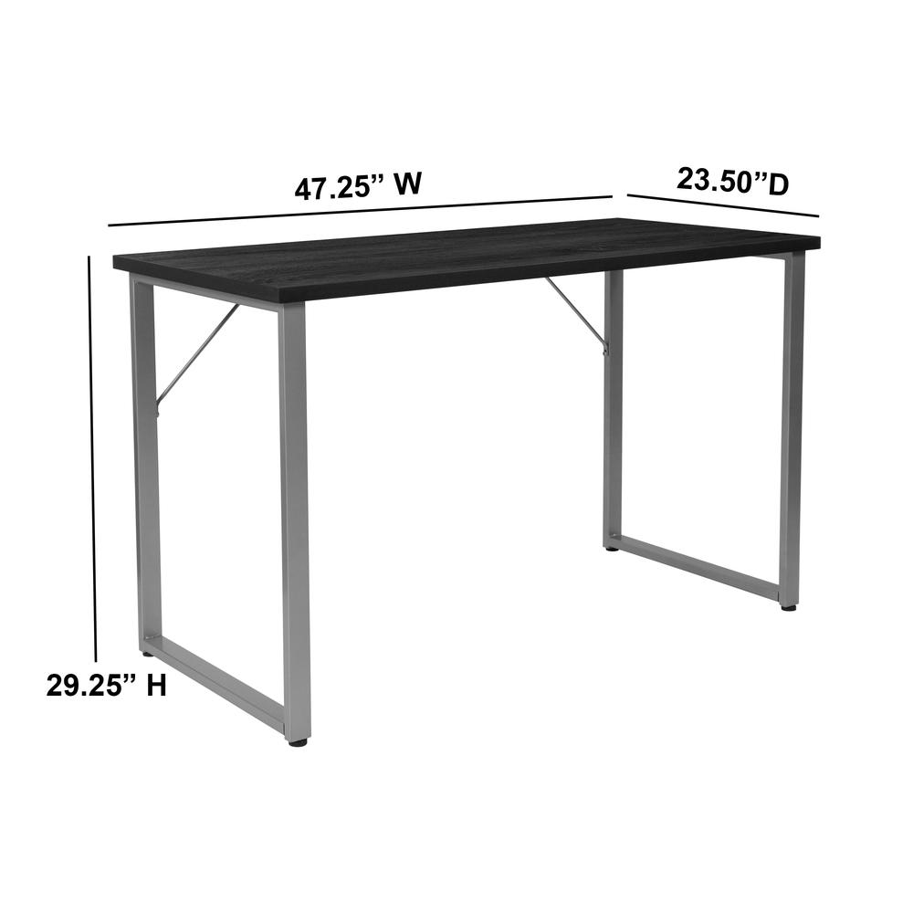 Black Finish Computer Desk with Silver Metal Frame. Picture 2