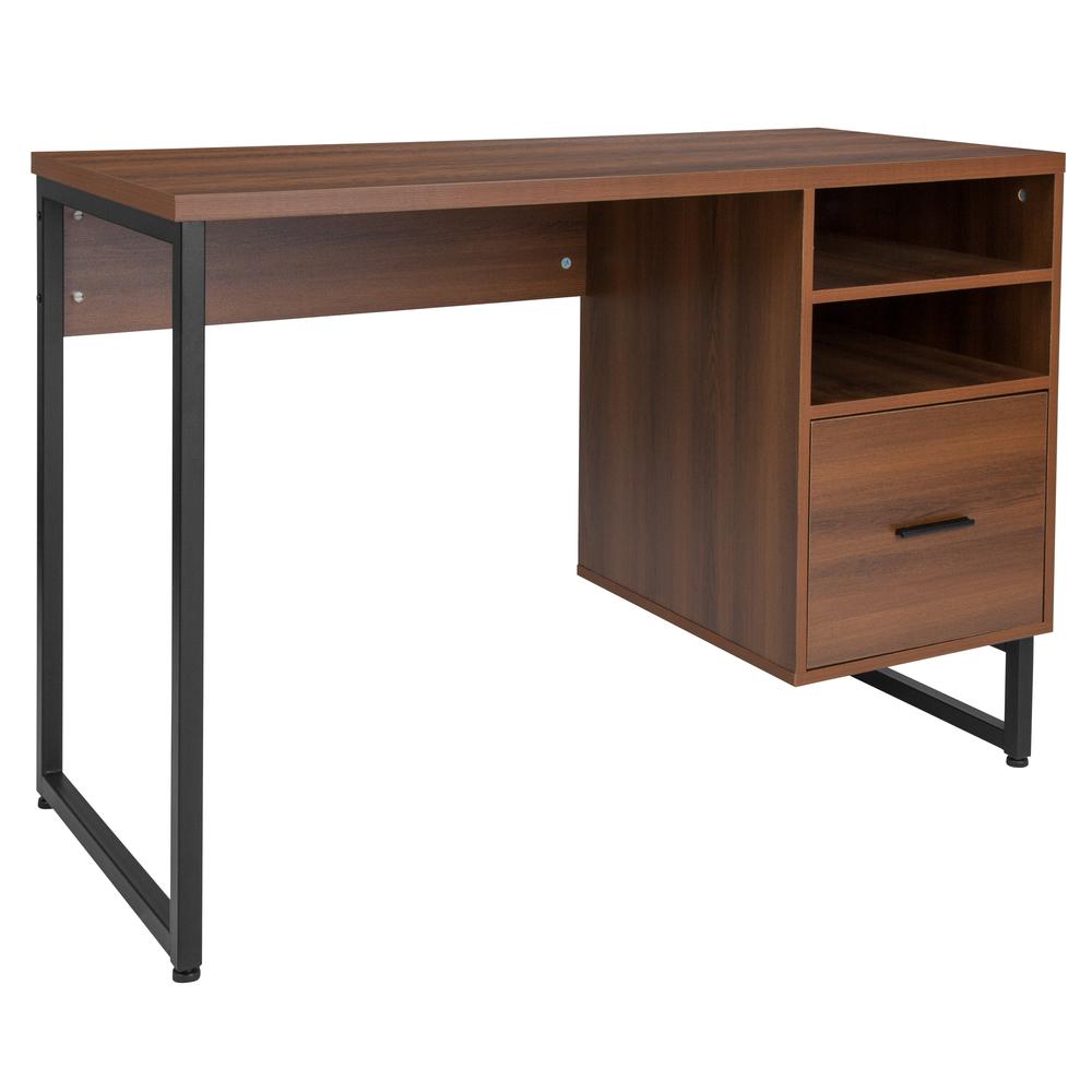 Lincoln Collection Computer Desk in Rustic Wood Grain Finish. Picture 1