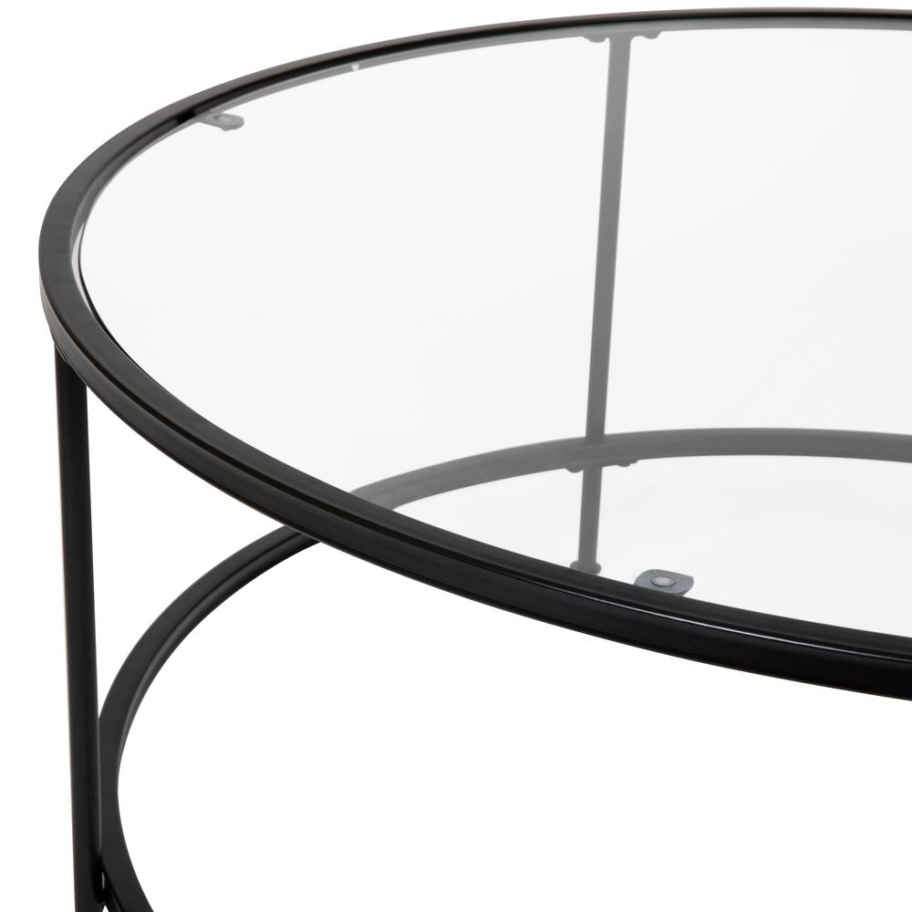 Round Coffee Table - Modern Clear Glass Coffee Table with Matte Black Frame. Picture 7