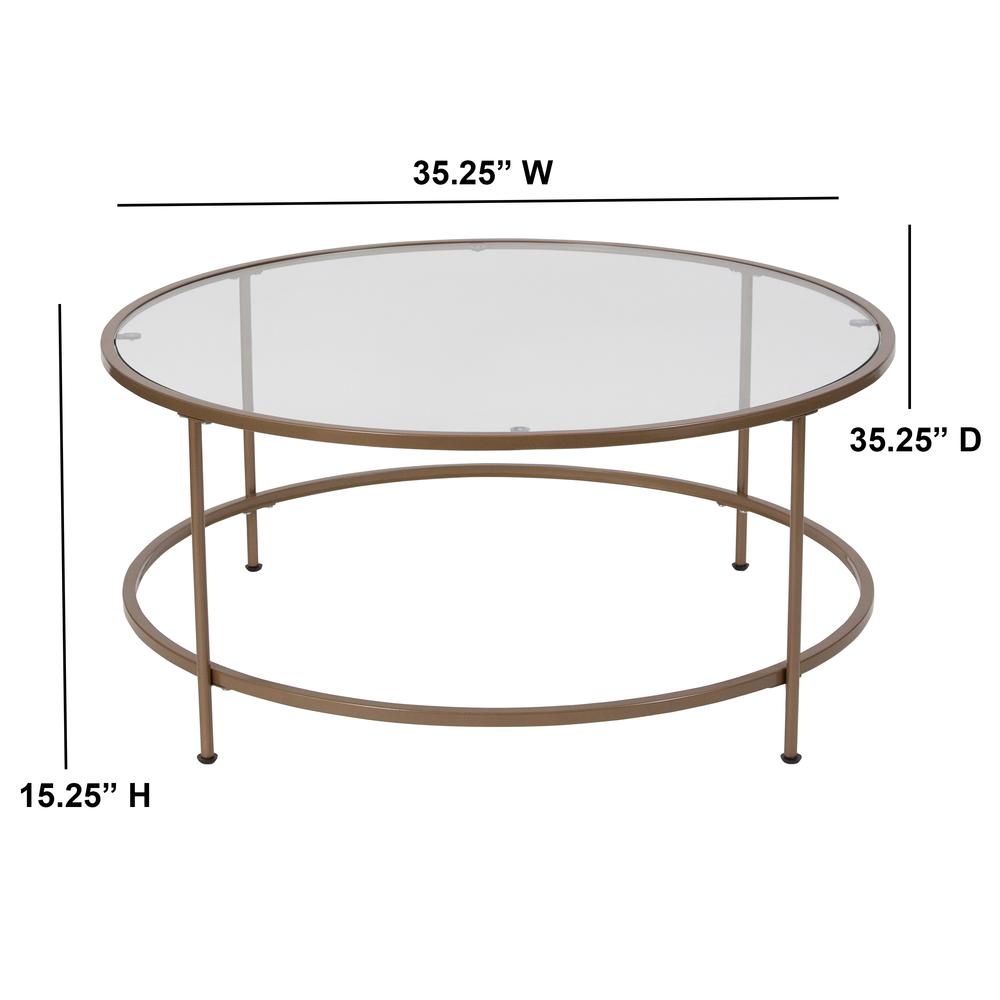 Round Coffee Table - Modern Clear Glass Coffee Table with Brushed Gold Frame. Picture 2
