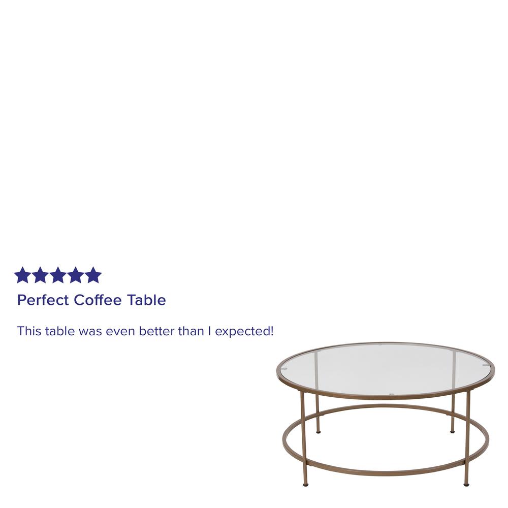 Round Coffee Table - Modern Clear Glass Coffee Table with Brushed Gold Frame. Picture 6