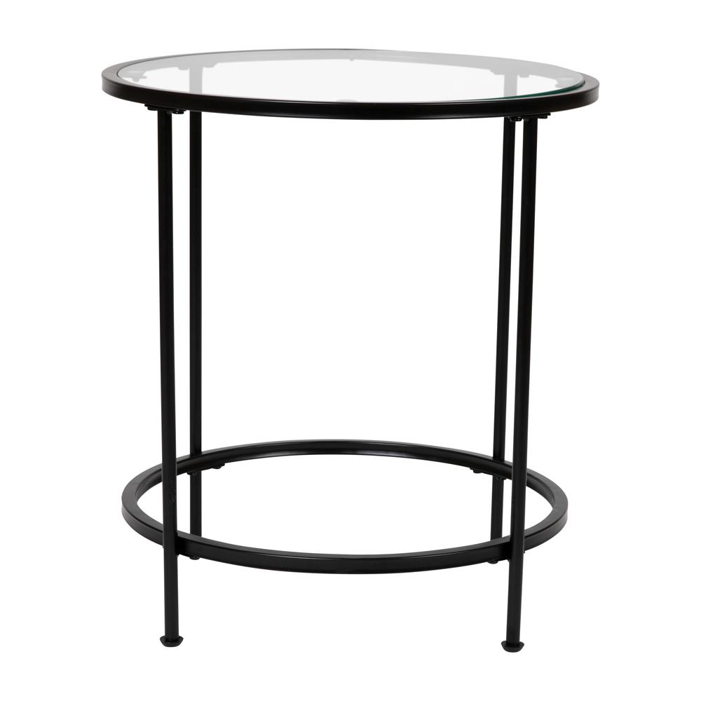 Round End Table - Modern Clear Glass Accent Table with Matte Black Frame. Picture 1