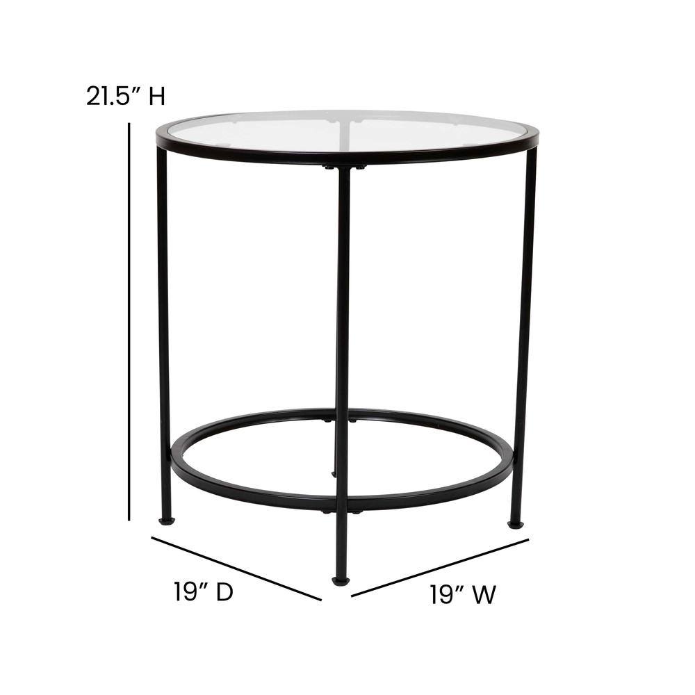 Round End Table - Modern Clear Glass Accent Table with Matte Black Frame. Picture 6