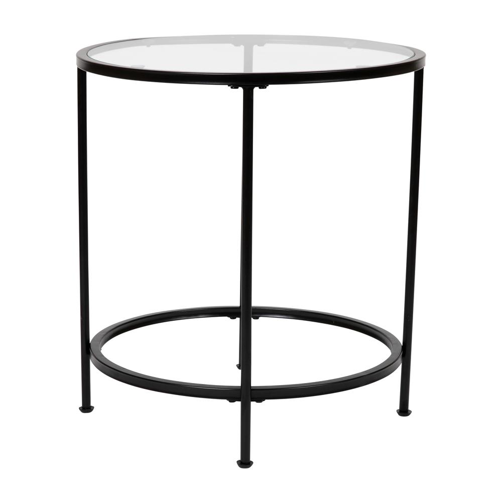 Round End Table - Modern Clear Glass Accent Table with Matte Black Frame. Picture 8