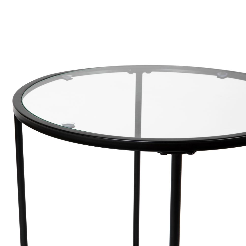 Round End Table - Modern Clear Glass Accent Table with Matte Black Frame. Picture 7