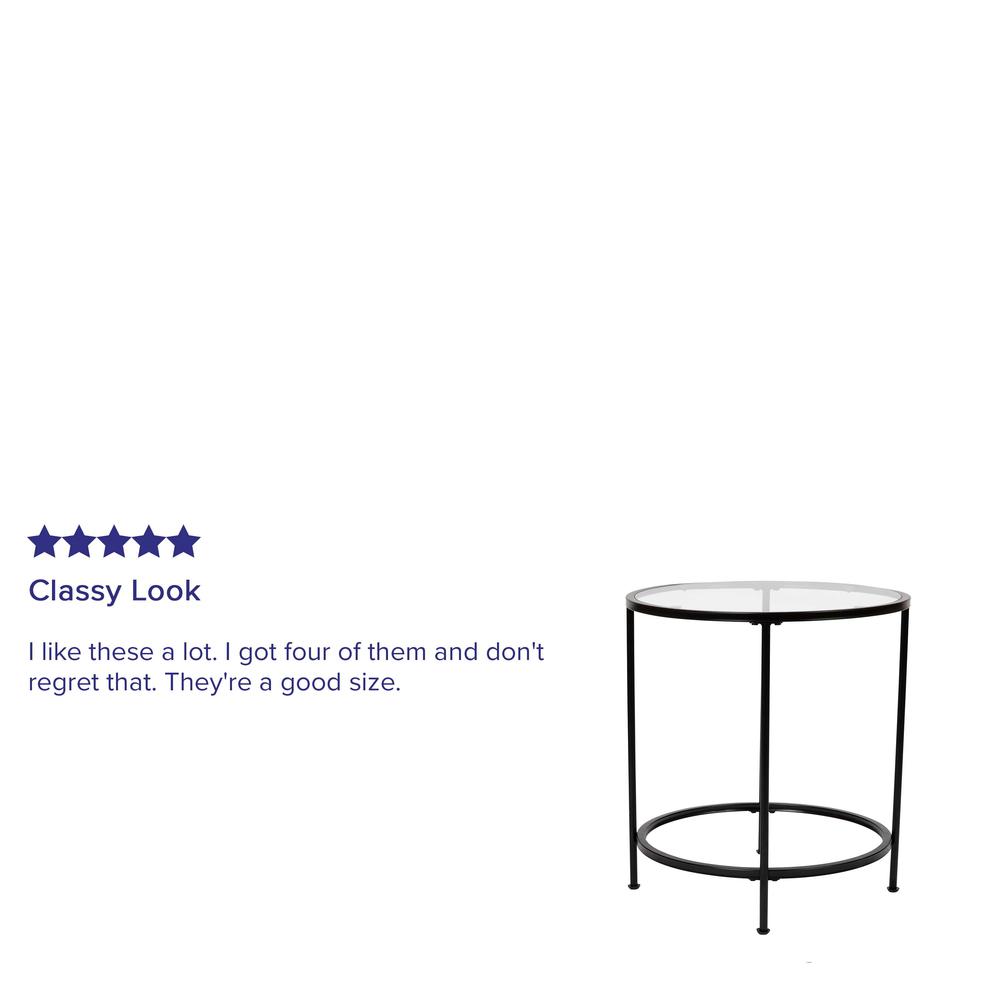 Round End Table - Modern Clear Glass Accent Table with Matte Black Frame. Picture 4
