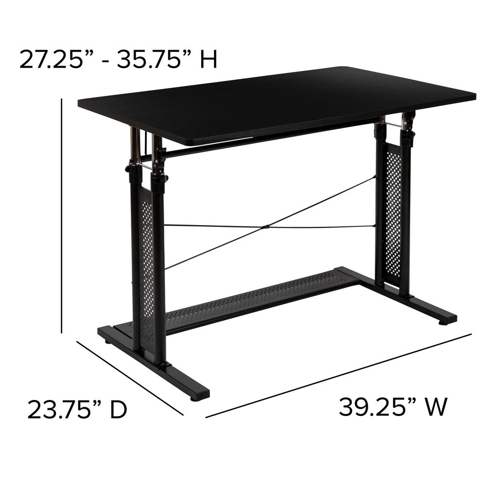 Height Adjustable (27.25-35.75"H) Sit to Stand Home Office Desk - Black. Picture 2