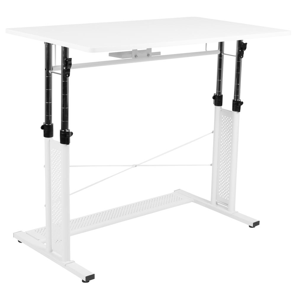 Height Adjustable (27.25-35.75"H) Sit to Stand Home Office Desk - White. Picture 1