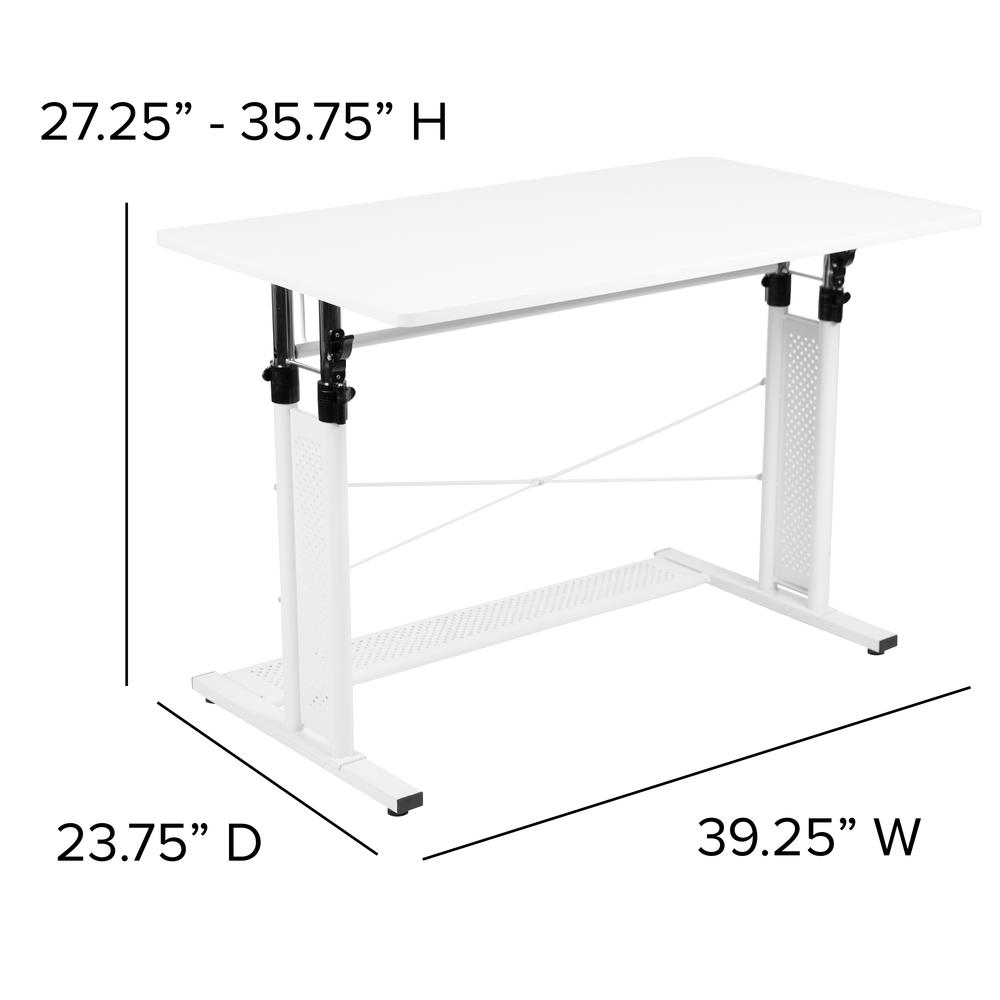 Height Adjustable (27.25-35.75"H) Sit to Stand Home Office Desk - White. Picture 2