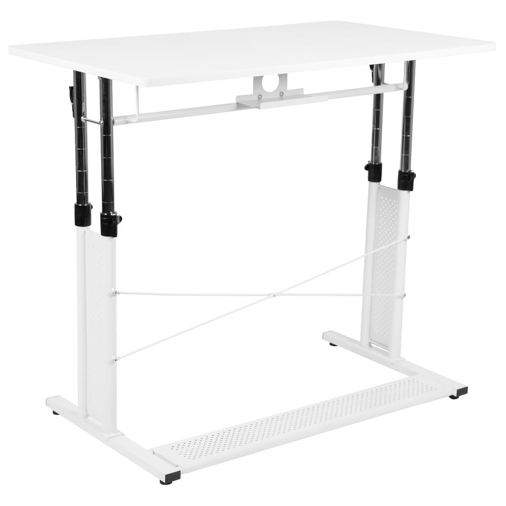 Height Adjustable (27.25-35.75"H) Sit to Stand Home Office Desk - White. Picture 4