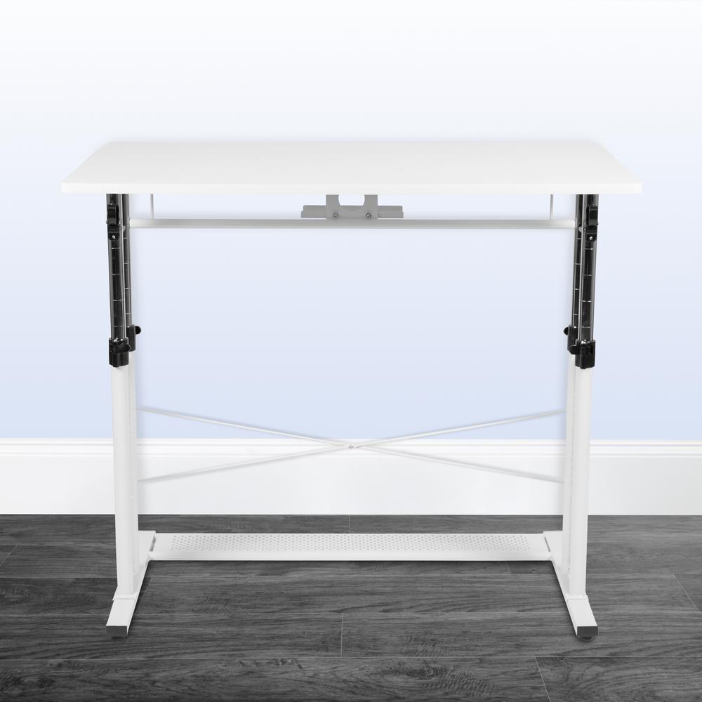 Height Adjustable (27.25-35.75"H) Sit to Stand Home Office Desk - White. Picture 11