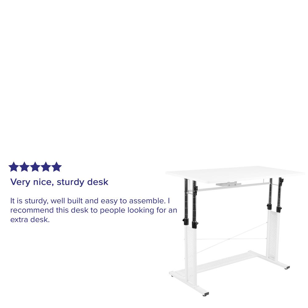 Height Adjustable (27.25-35.75"H) Sit to Stand Home Office Desk - White. Picture 12