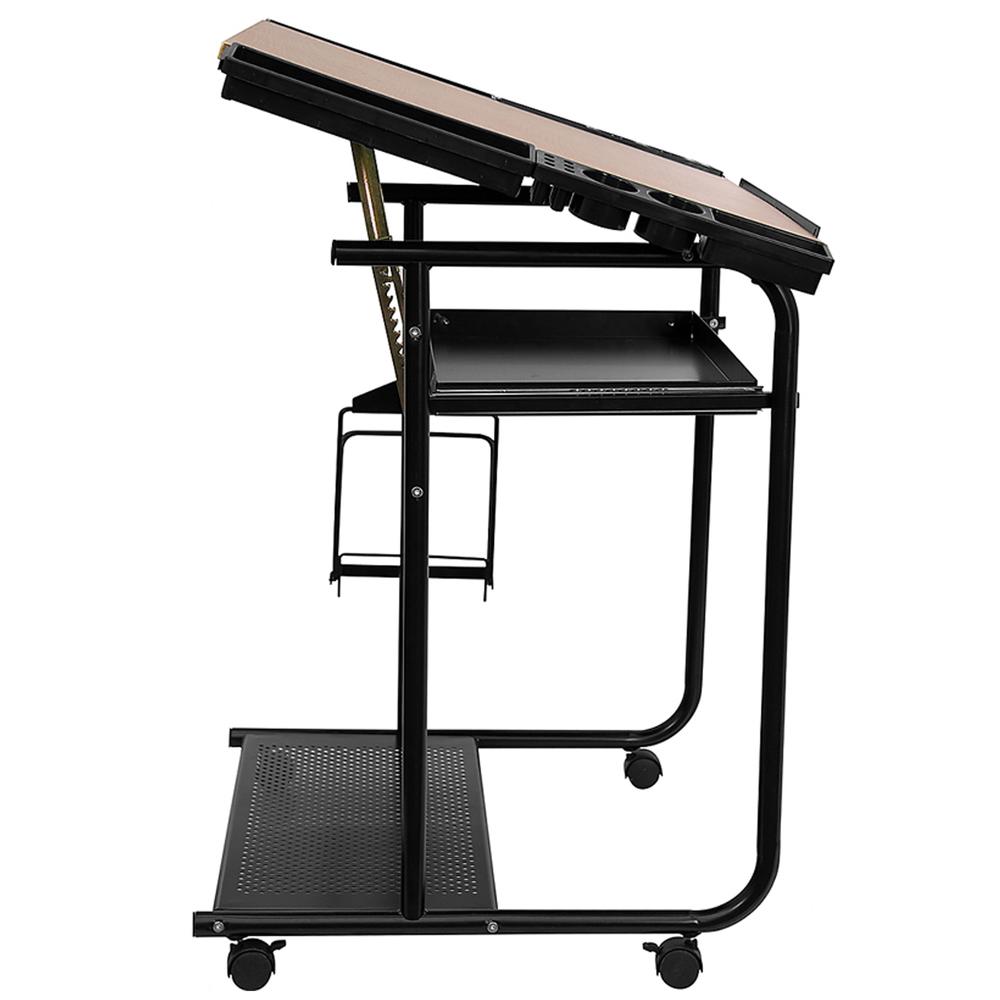 Adjustable Drawing and Drafting Table with Black Frame and Dual Wheel Casters. Picture 2