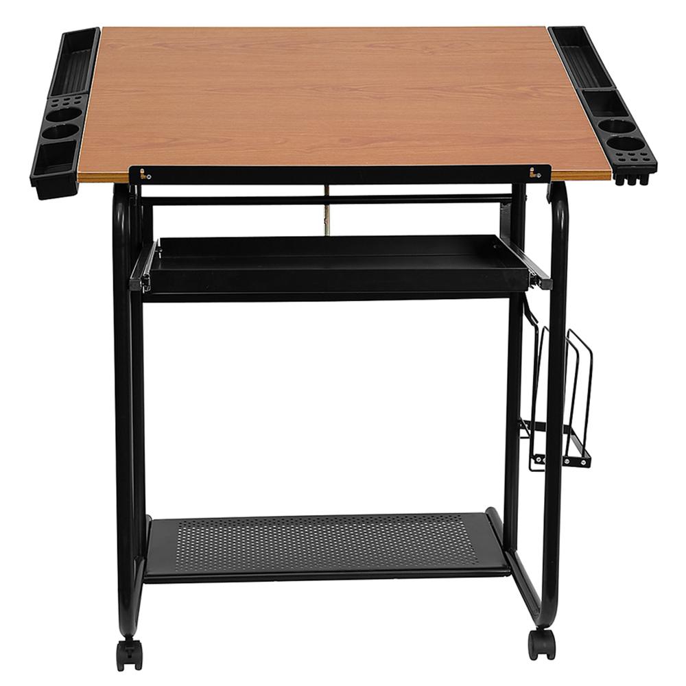 Adjustable Drawing and Drafting Table with Black Frame and Dual Wheel Casters. Picture 4