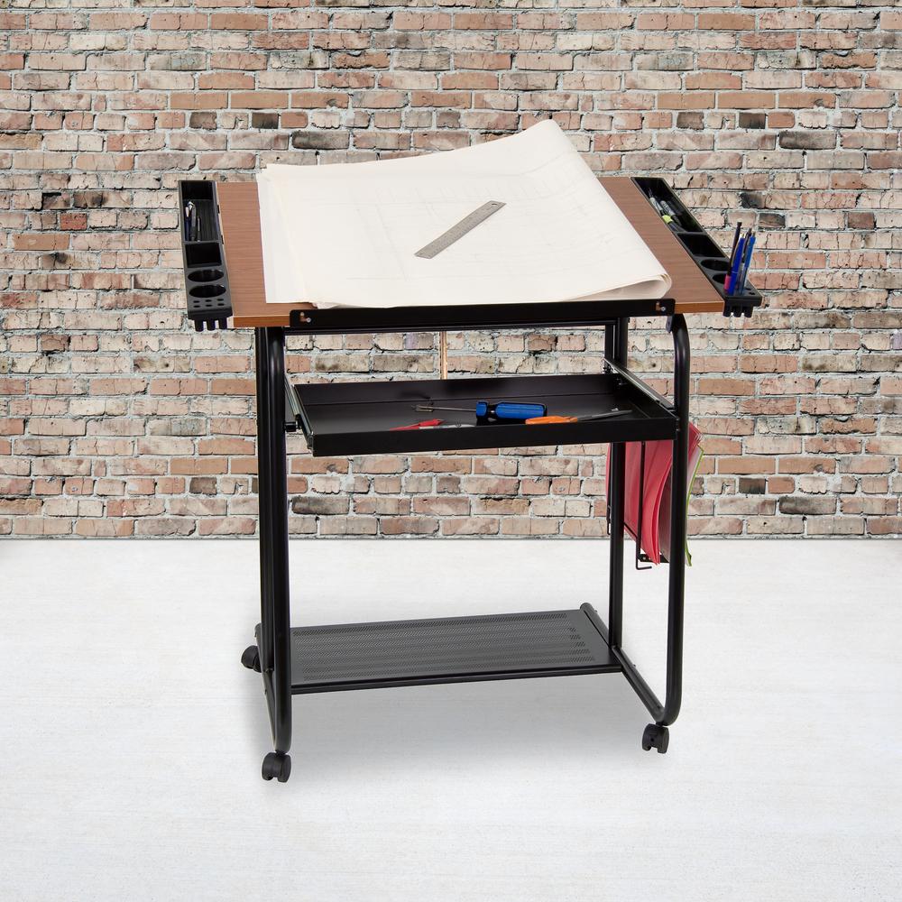 Adjustable Drawing and Drafting Table with Black Frame and Dual Wheel Casters. Picture 6