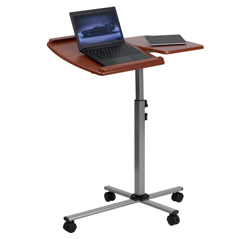 Angle and Height Adjustable Mobile Laptop Computer Table with Cherry Top. Picture 2