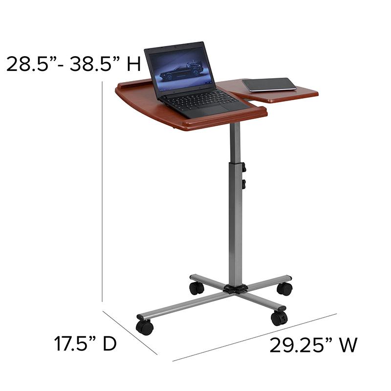 Angle and Height Adjustable Mobile Laptop Computer Table with Cherry Top. Picture 6