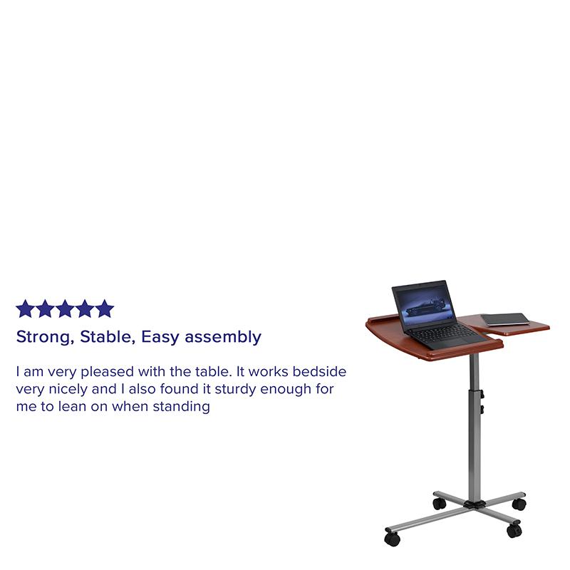 Angle and Height Adjustable Mobile Laptop Computer Table with Cherry Top. Picture 4