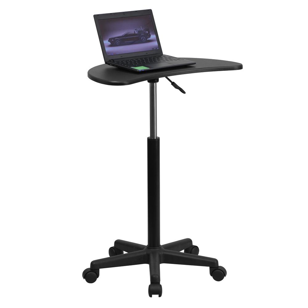 Black Sit to Stand Mobile Laptop Computer Desk. Picture 1