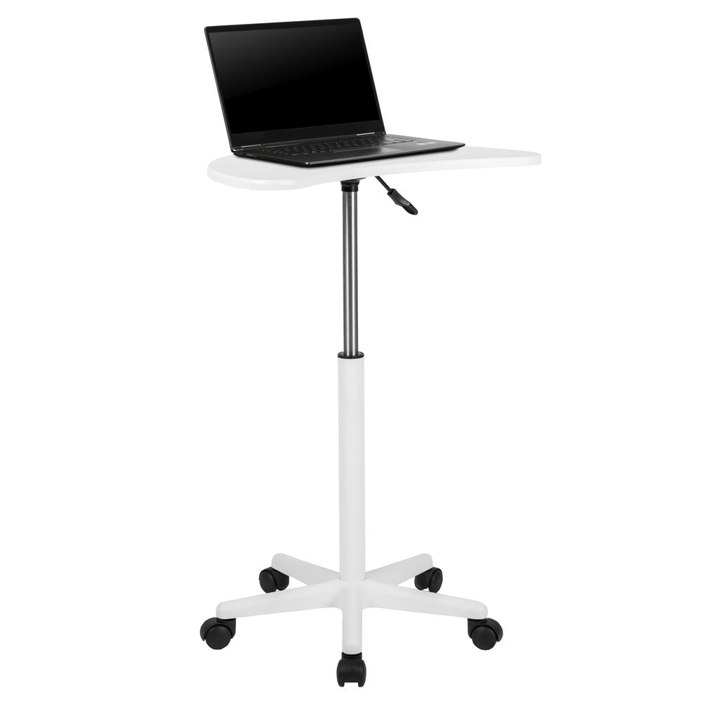 White Sit to Stand Mobile Laptop Computer Desk. Picture 1