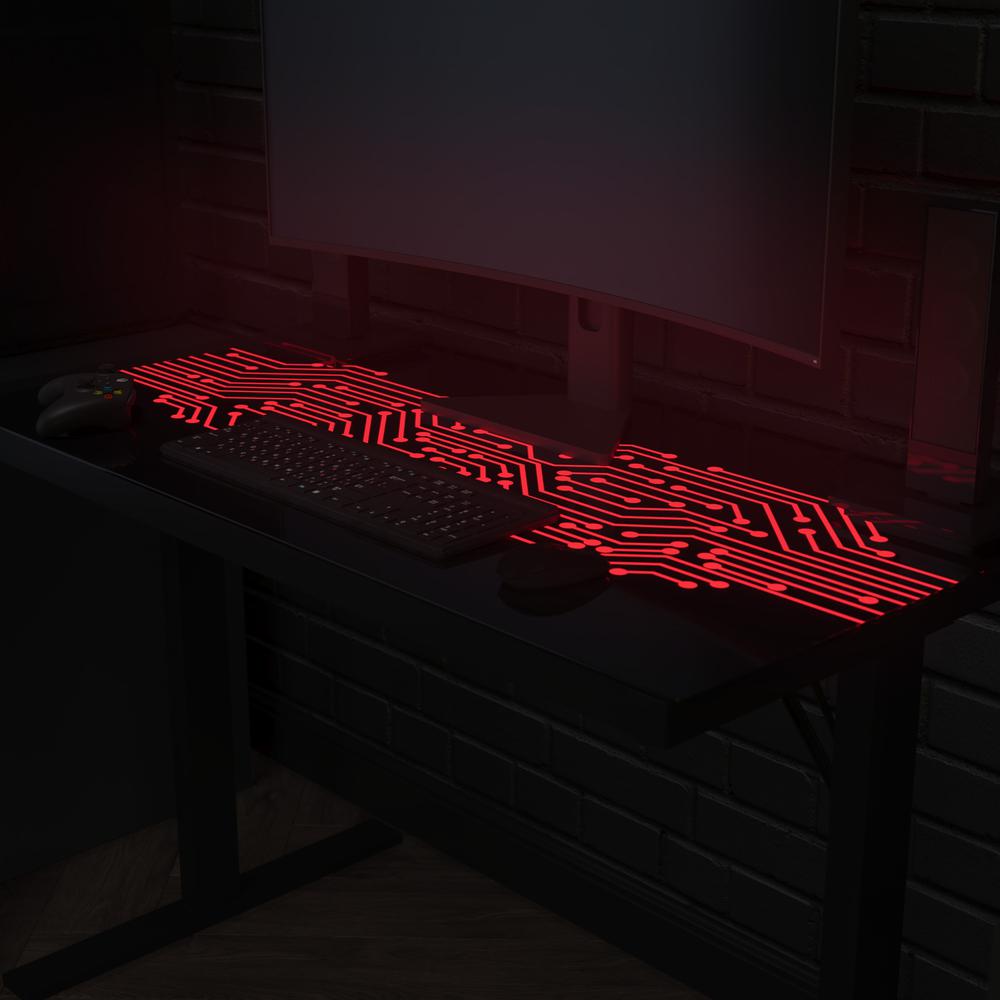 43" Gaming Desk with LED Lights, Tempered Glass Desktop, Black. Picture 6
