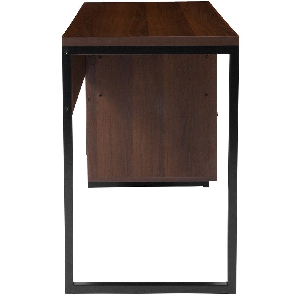 Rustic Coffee Wood Grain Finish Computer Desk with Black Metal Frame. Picture 3