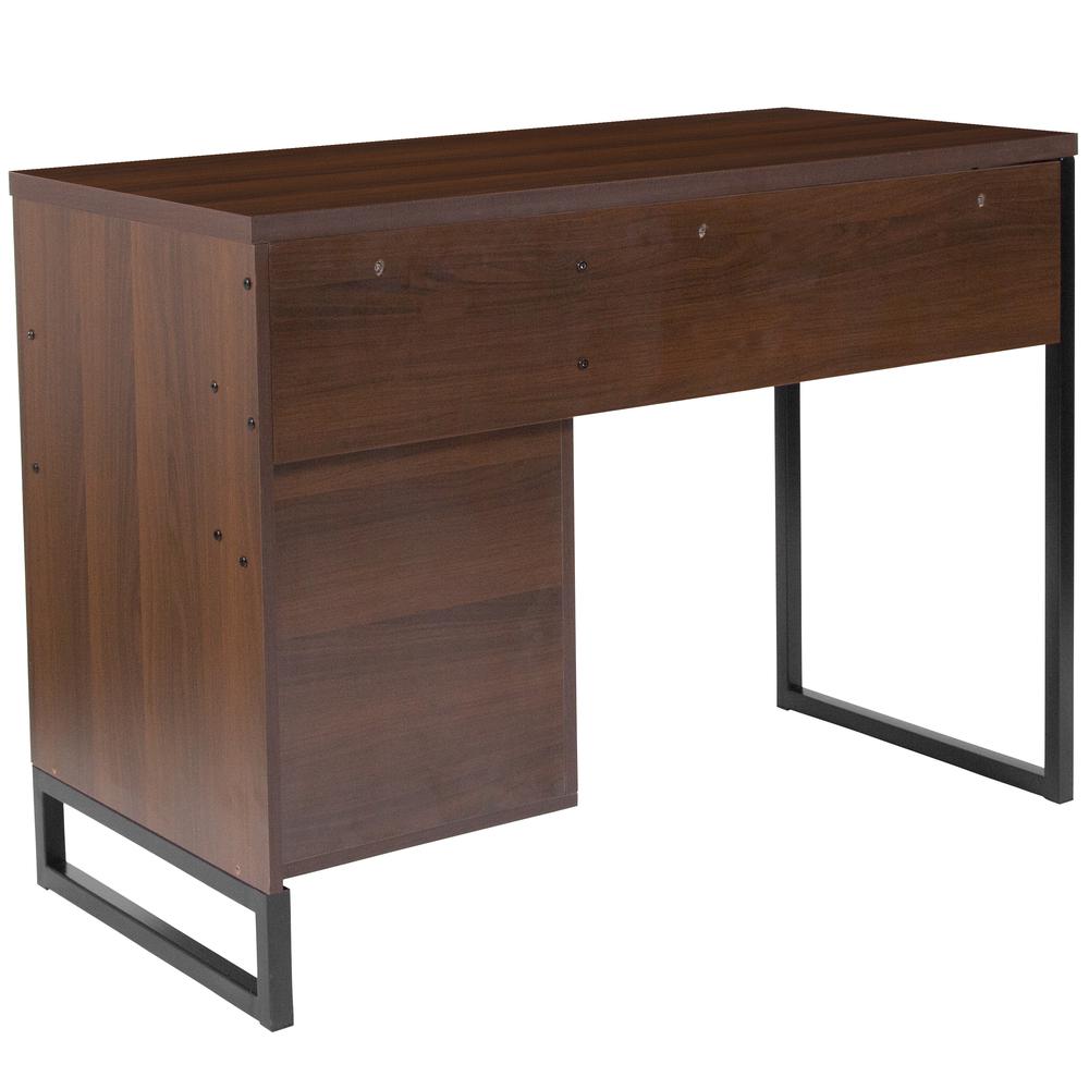Rustic Coffee Wood Grain Finish Computer Desk with Black Metal Frame. Picture 4
