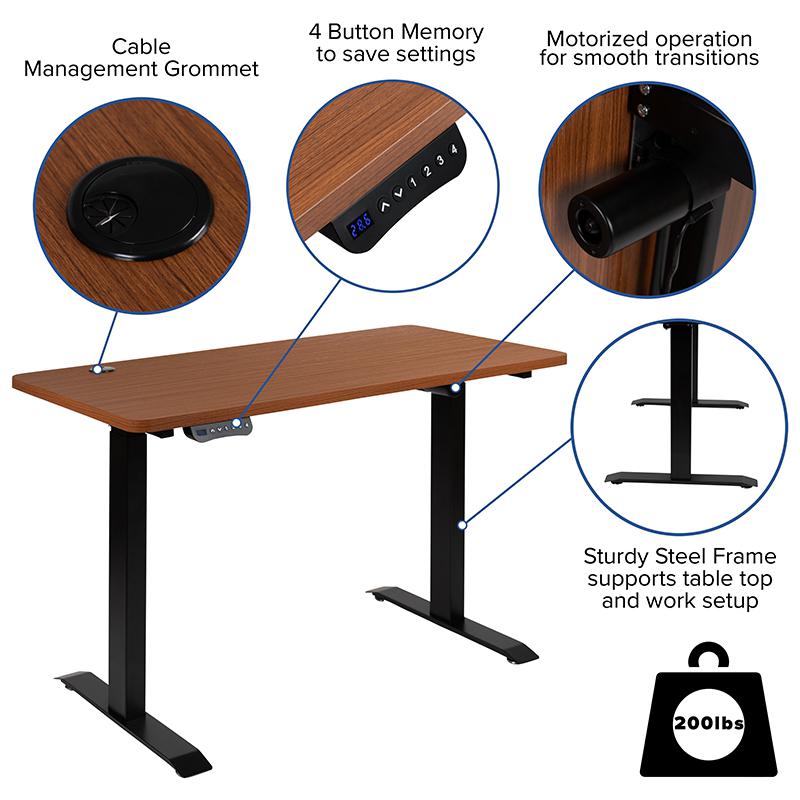 Electric Height Adjustable Standing Desk - Table Top 48" Wide - 24" Deep (Mahogany). Picture 4