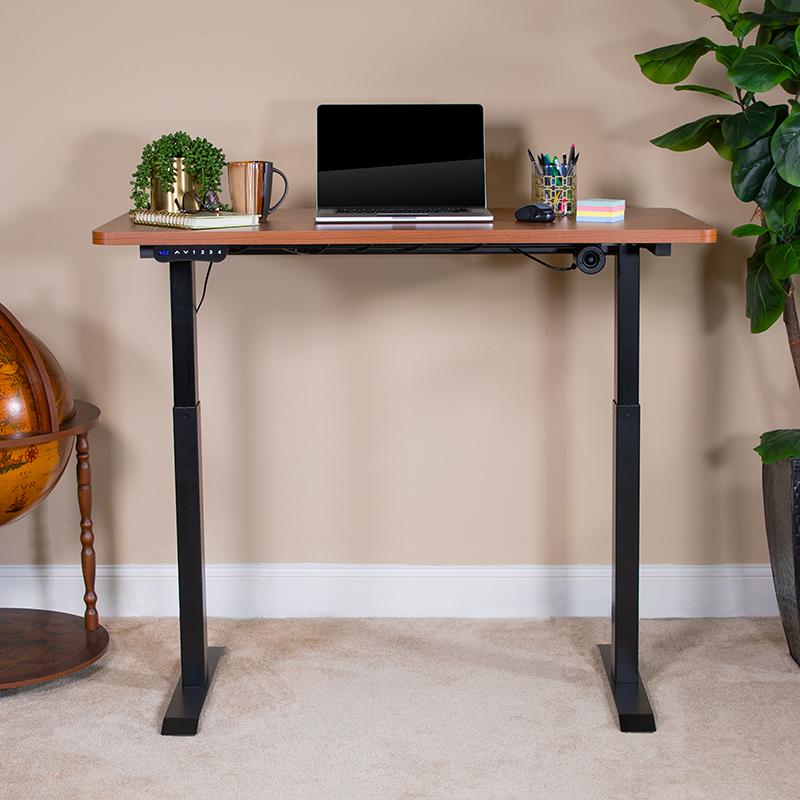 Electric Height Adjustable Standing Desk - Table Top 48" Wide - 24" Deep (Mahogany). Picture 2