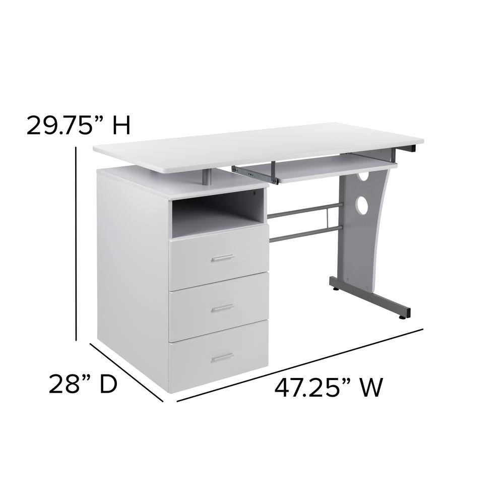 White Desk with Three Drawer Pedestal and Pull-Out Keyboard Tray. Picture 4