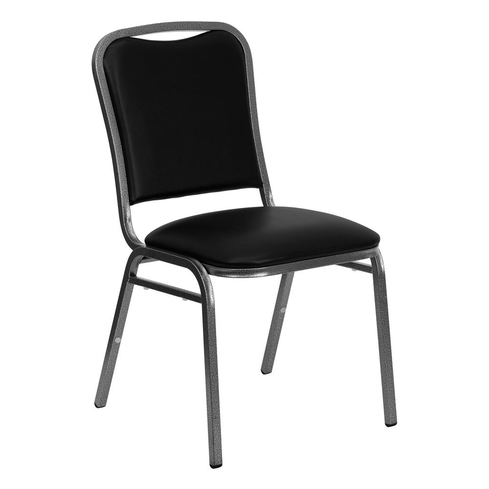 Stacking Banquet Chair in Black Vinyl - Silver Vein Frame. Picture 1