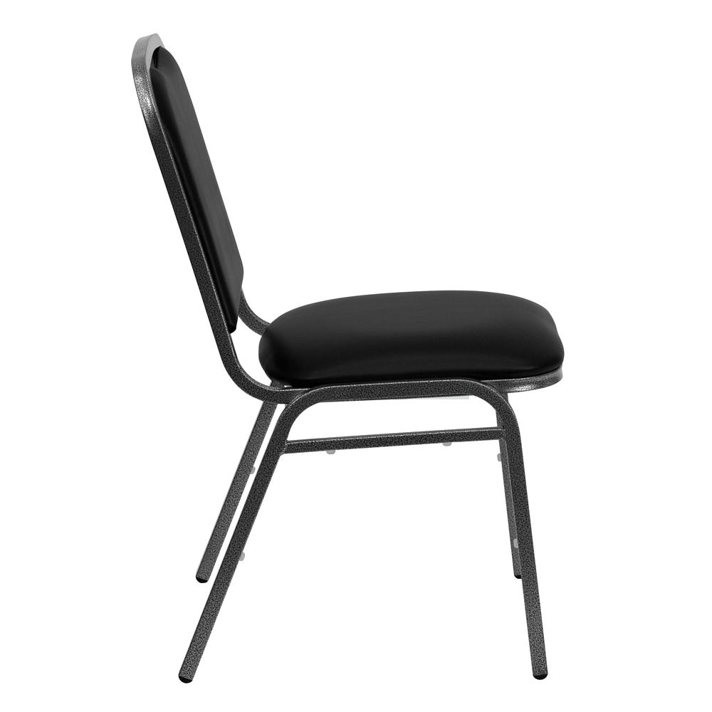 Stacking Banquet Chair in Black Vinyl - Silver Vein Frame. Picture 2