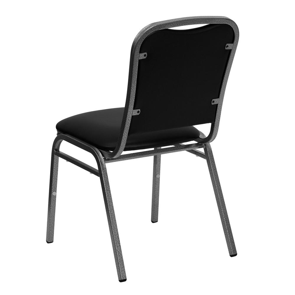 Stacking Banquet Chair in Black Vinyl - Silver Vein Frame. Picture 3