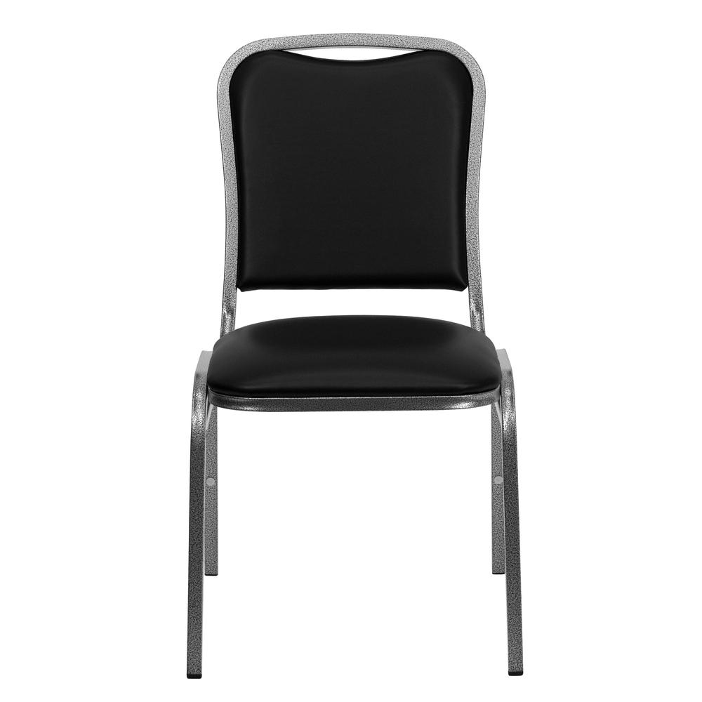 Stacking Banquet Chair in Black Vinyl - Silver Vein Frame. Picture 4