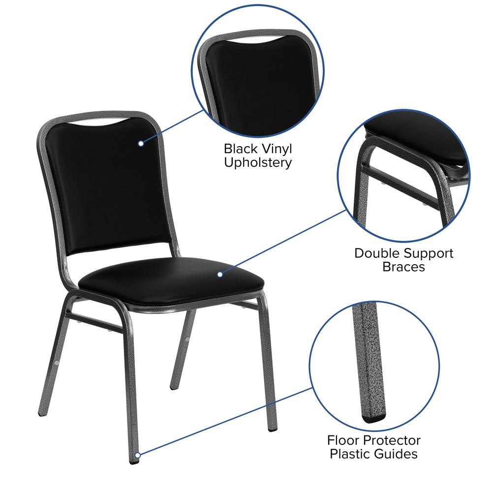 Stacking Banquet Chair in Black Vinyl - Silver Vein Frame. Picture 5
