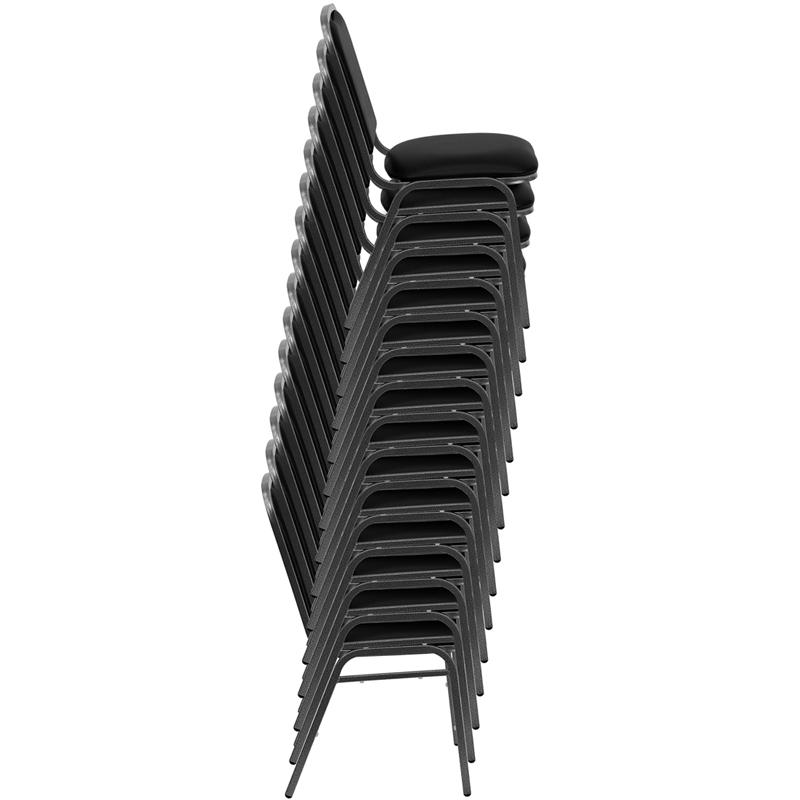 Stacking Banquet Chair in Black Vinyl - Silver Vein Frame. Picture 5