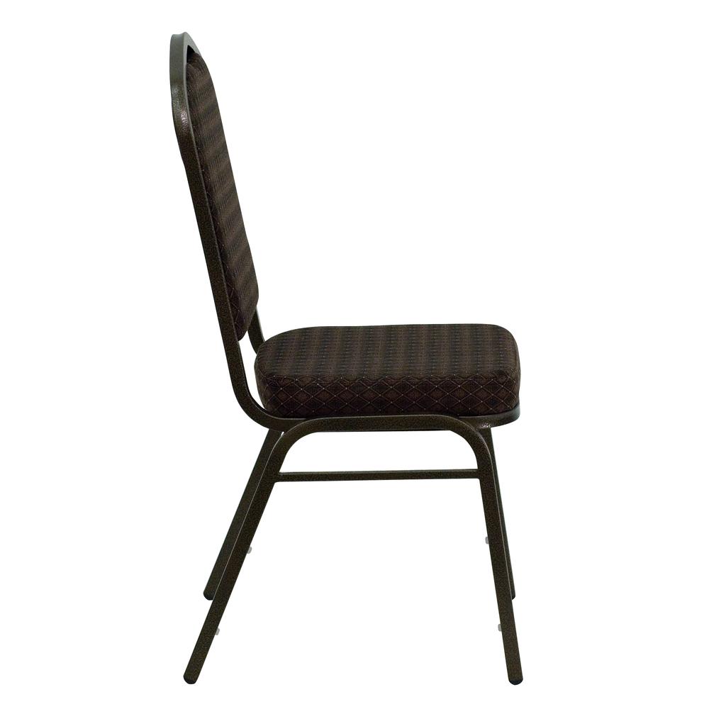 HERCULES Series Crown Back Stacking Banquet Chair in Brown Patterned Fabric - Gold Vein Frame. Picture 2