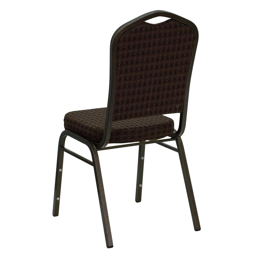 HERCULES Series Crown Back Stacking Banquet Chair in Brown Patterned Fabric - Gold Vein Frame. Picture 3