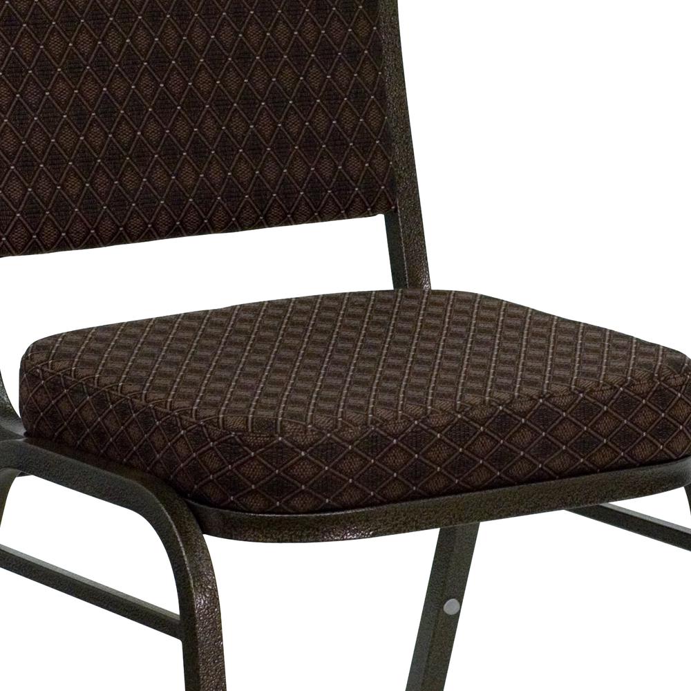 Crown Back Stacking Banquet Chair in Brown Patterned Fabric - Gold Vein Frame. Picture 6