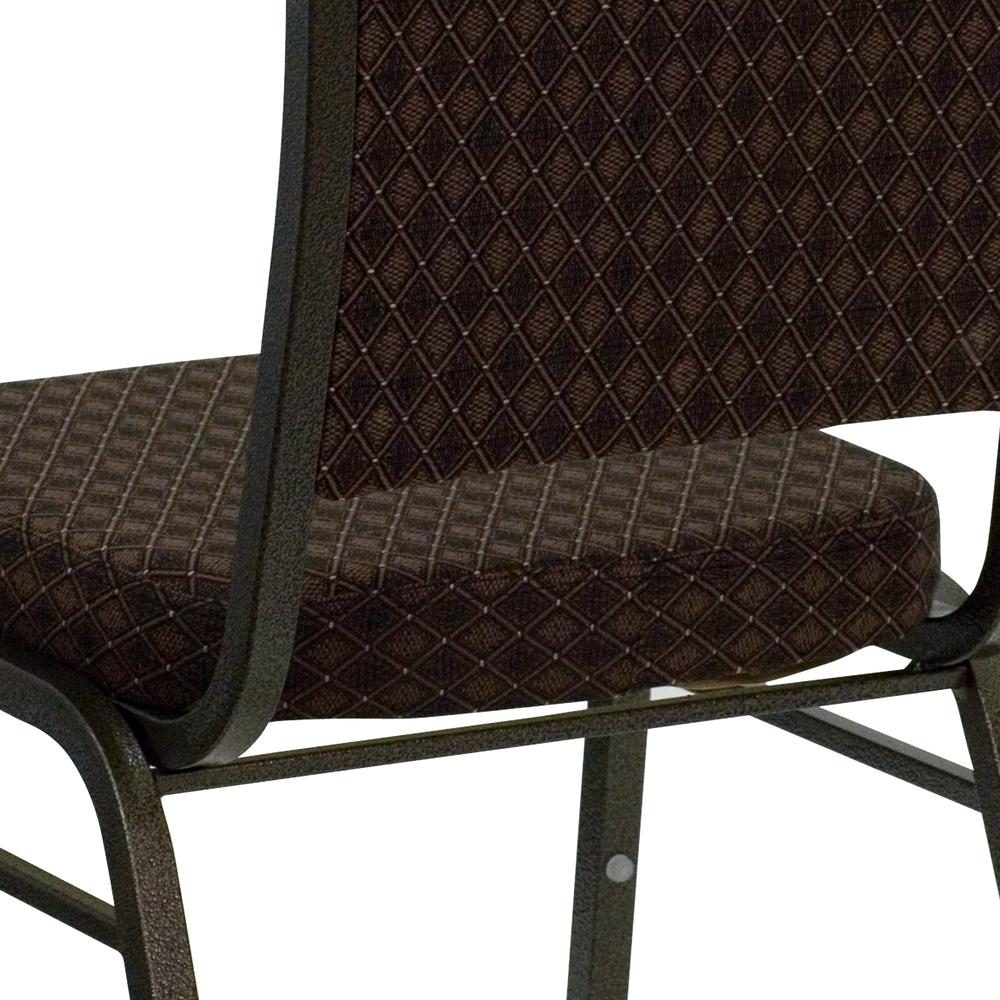 Crown Back Stacking Banquet Chair in Brown Patterned Fabric - Gold Vein Frame. Picture 7