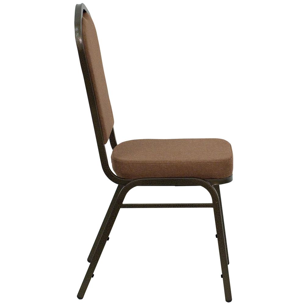 HERCULES Series Crown Back Stacking Banquet Chair in Coffee Fabric - Gold Vein Frame. Picture 2