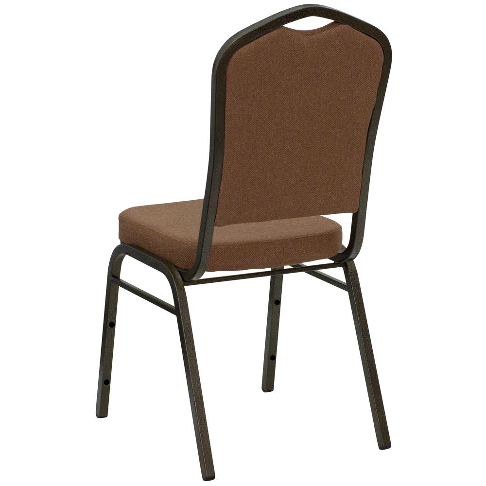 HERCULES Series Crown Back Stacking Banquet Chair in Coffee Fabric - Gold Vein Frame. Picture 3