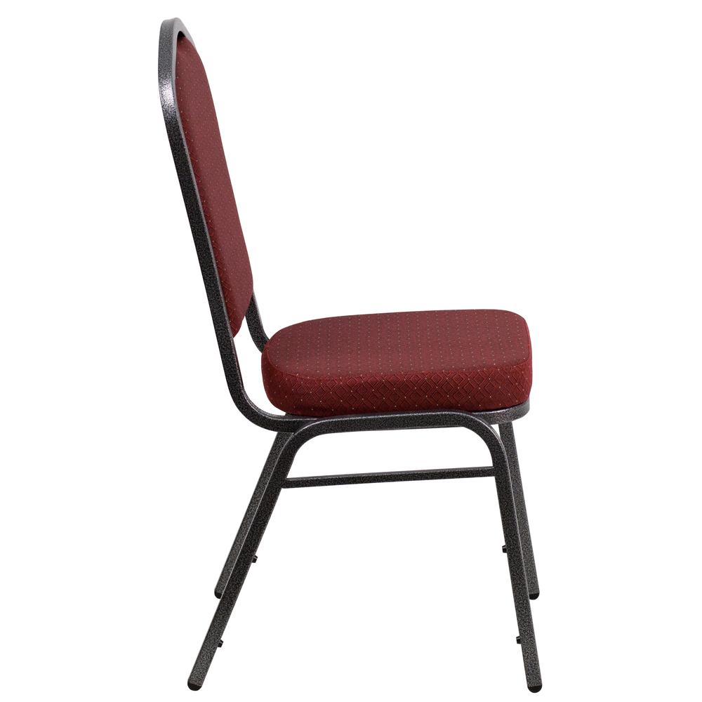 Crown Back Stacking Banquet Chair in Burgundy Patterned Fabric - Silver Vein Frame. Picture 2