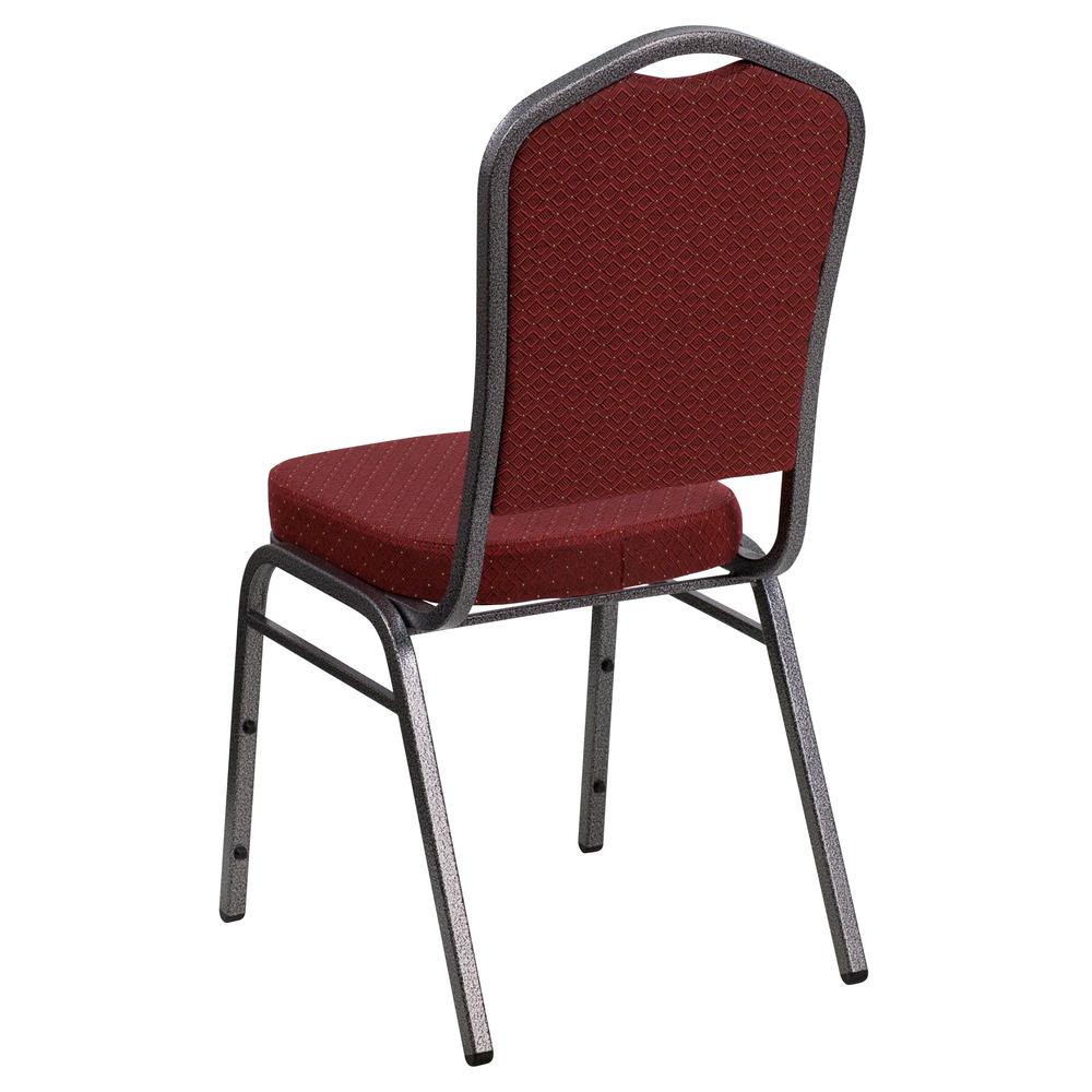 Crown Back Stacking Banquet Chair in Burgundy Fabric - Silver Vein Frame. Picture 3