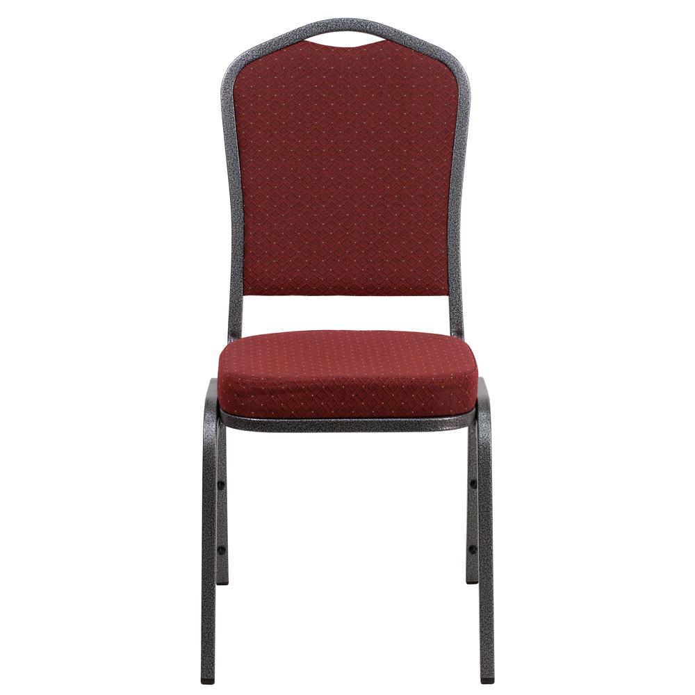 Crown Back Stacking Banquet Chair in Burgundy Patterned Fabric - Silver Vein Frame. Picture 4