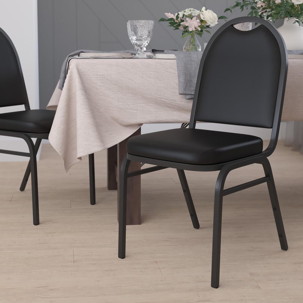 500 LB. Capacity Dome Back Stacking Banquet Chair in Black Viny. Picture 1
