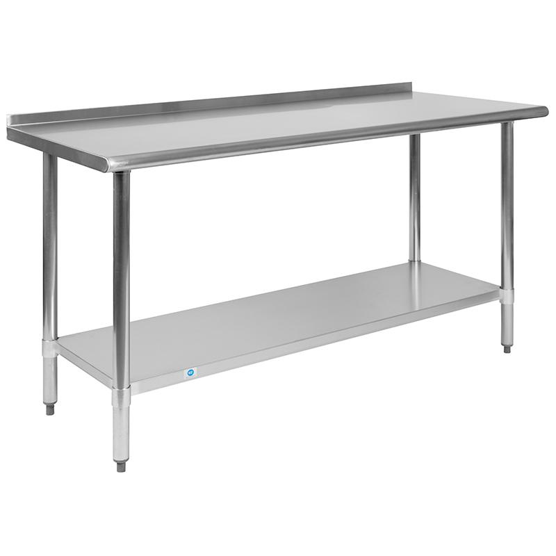 Stainless Steel 18 Gauge Work Table with 1.5" Backsplash and Undershelf - NSF Certified - 60"W x 24"D x 36"H. Picture 2