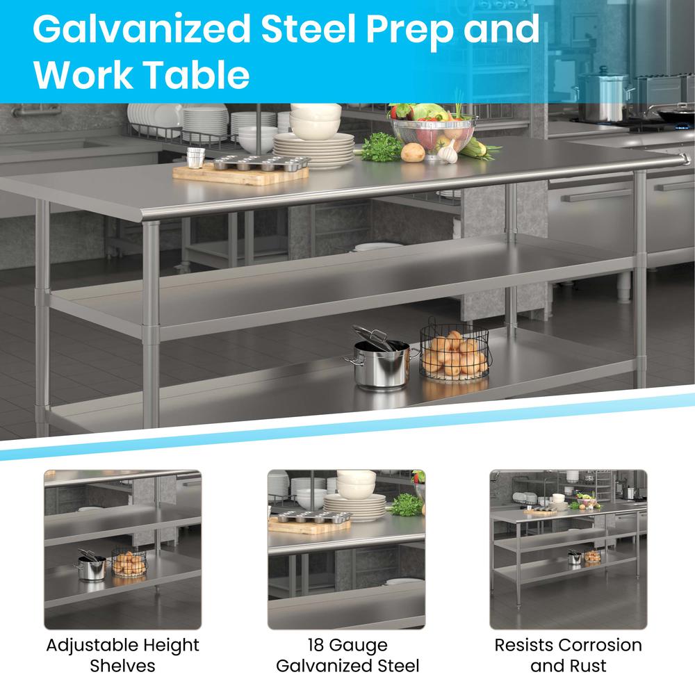 Stainless Steel 18 Gauge Work Table with 1.5" Backsplash and 2 Undershelves. Picture 4