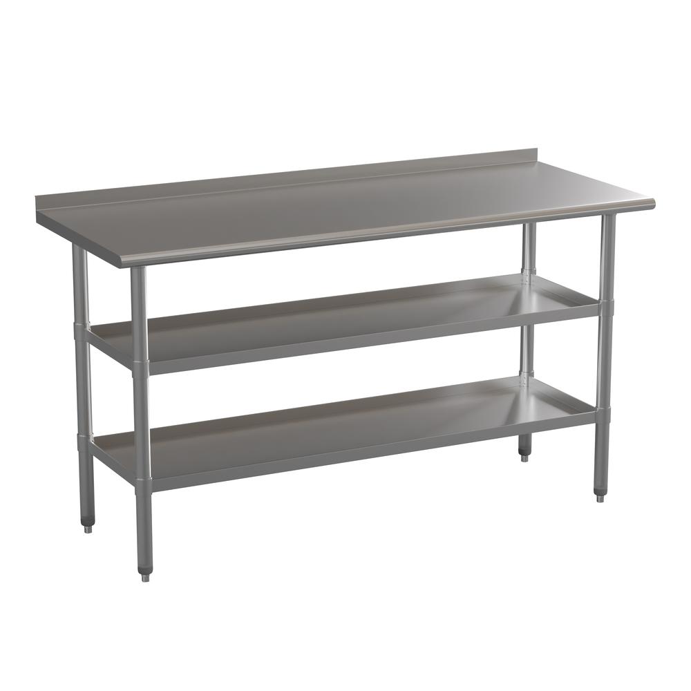 Stainless Steel 18 Gauge Work Table with 1.5" Backsplash and 2 Undershelves. Picture 1